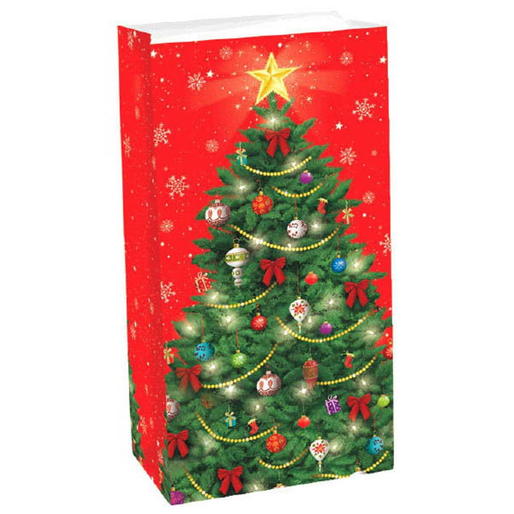 12 Christmas Tree Treat Bags Paper Lunch Bag