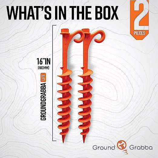 GROUNDGRABBA Lite Orange Screw-In Tent Stakes For Sand - 4 Pack, 15.75" Heavy Duty Anchors - View #9