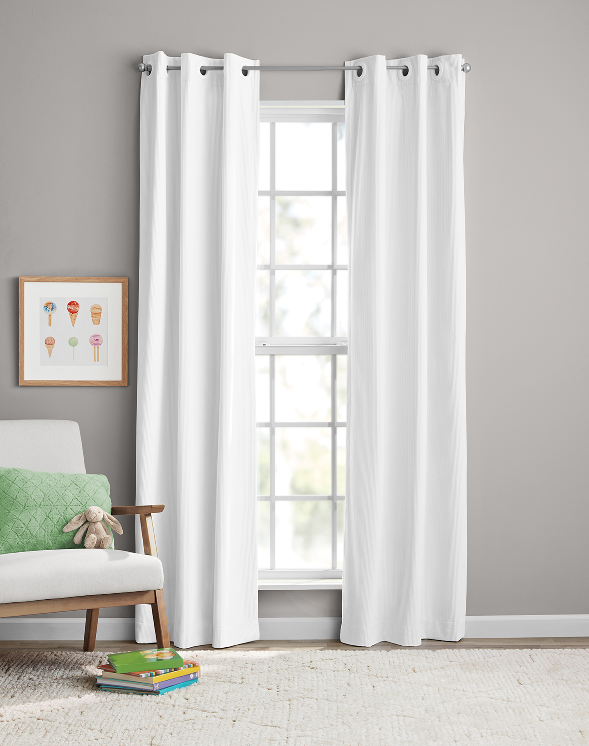 (2 pack) Your Zone Corduroy Blackout Grommet Curtain Panel,1 Panel, White, 38"W x 84"L