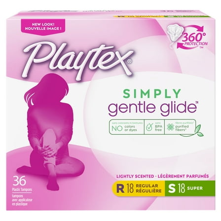 Playtex Simply Gentle Glide Tampons, Scented, Multi-Pack, 36ct. (18 Regular, 18 Super Absorbency)
