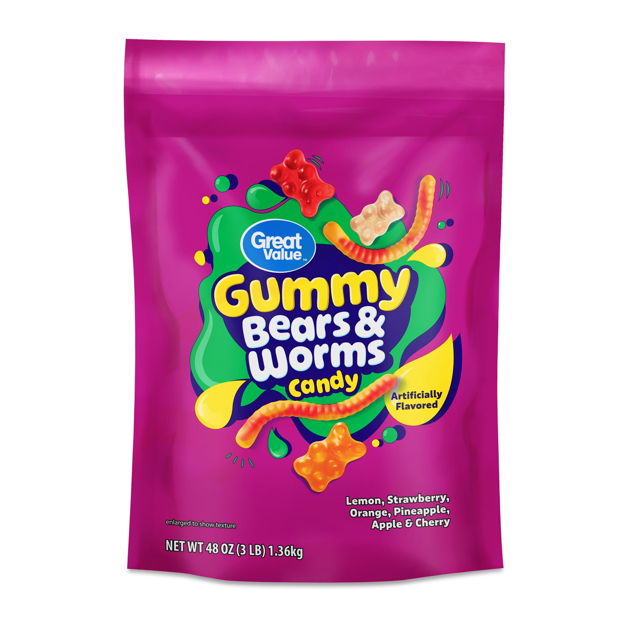 Great Value Gummy Bears & Worms Chewy Candy, 48 oz