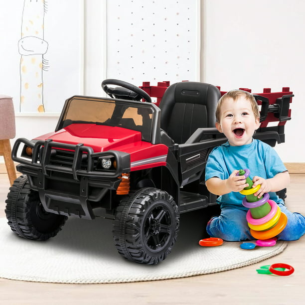 Kids 12v Power Wheel Electric Vehicle, Ride-On Truck with Back Trailer ...