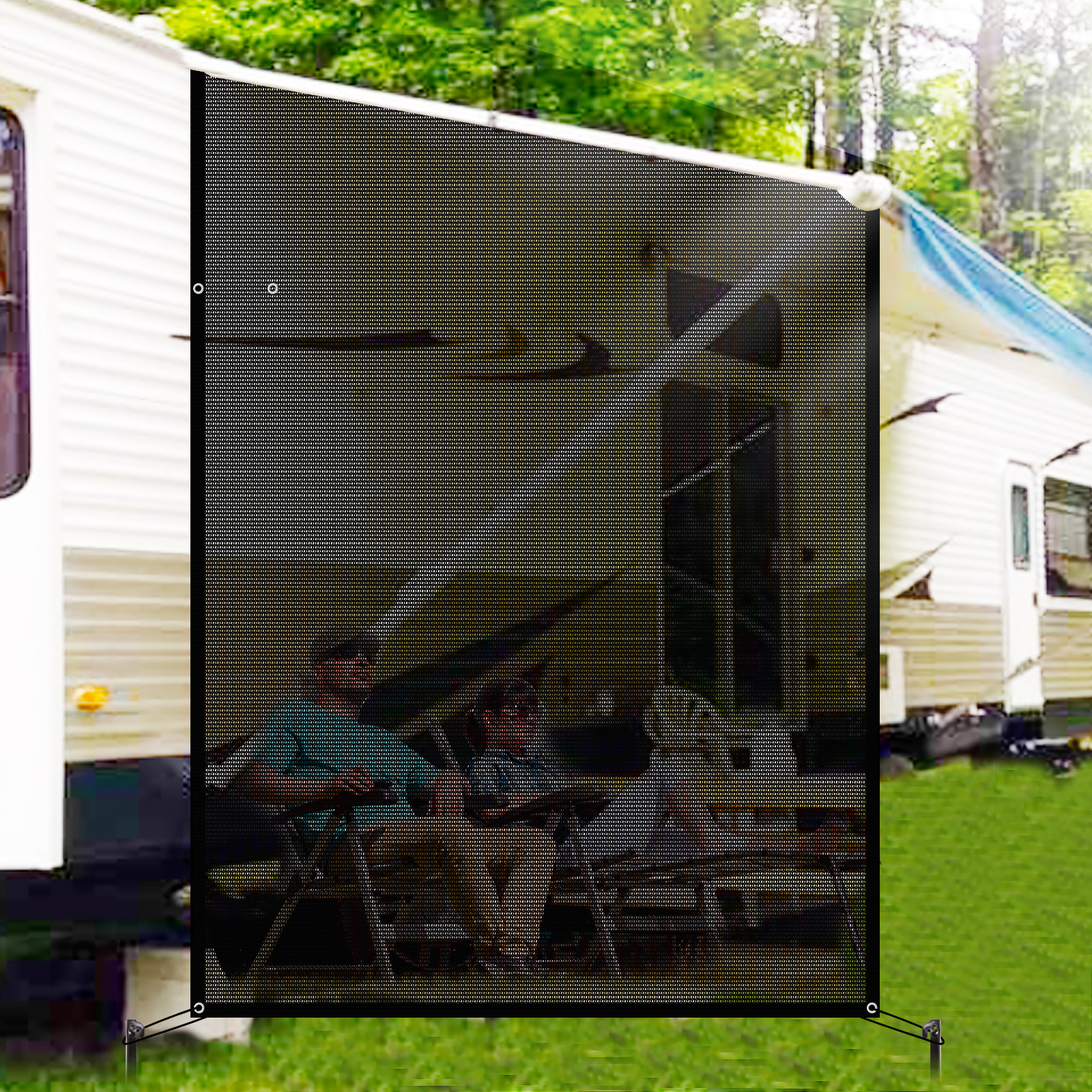 YEOPGYEON RV Awning Side Sun Shade Screen (9'X7' Black Mesh) Camper