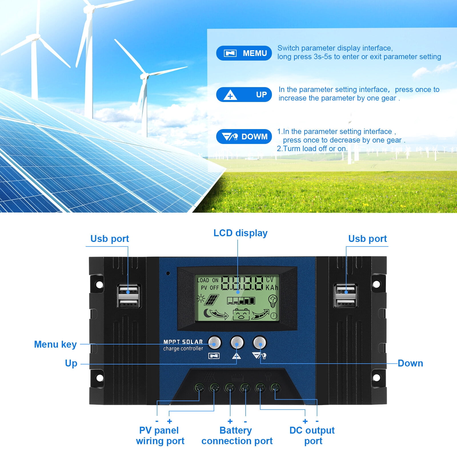 Solar Controller Controlador De Carga Panel Mppt Power