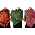 thumbnail image 1 of Peach Couture Foulard Pashmina Réversible à Motif de Paon (Noir/teal/fuchsia 3 Pack), 1 of 1