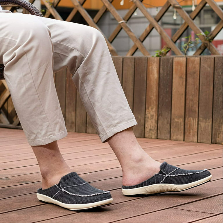 broderi Revision tøj Slack Men's Slip on Slippers with Durable Nonslip Rubber Sole for Indoor  Outdoor, Canvas House Shoes with Removable Cork Insole - Walmart.com