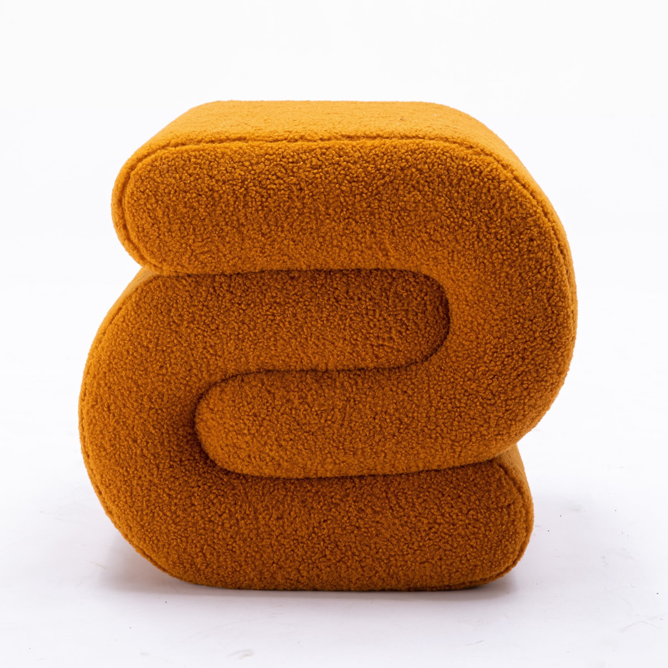 Noble House Rache 19" S-Shape Teddy Accent Ottoman, Boucle Makeup Footrest Table Stool with Foam, Orange