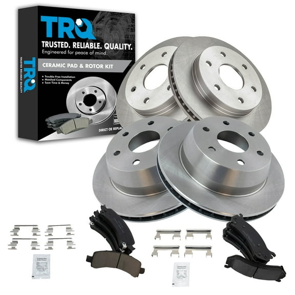 TRQ Ceramic Brake Pad & Rotor Front & Rear Kit Fits Select Chevy Express Escalade