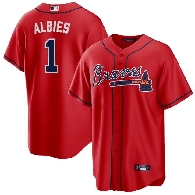 Camiseta clásica de béisbol roja de Ozzie Albies de los Atlanta Braves con número de estrella bordado.-XXXL