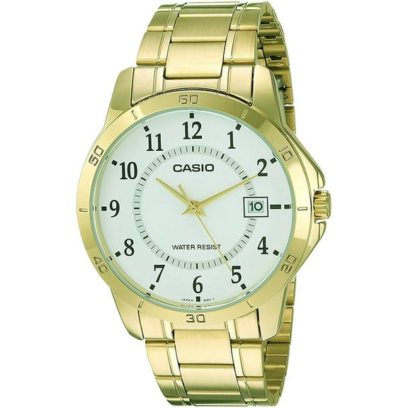 Casio MTP-V004G-7B Men's Gold Tone Stainless Steel White Dial Date Watch