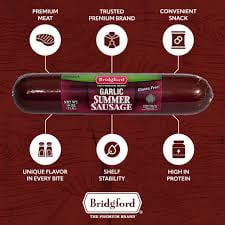 Bridgford Garlic Premium Summer Sausage, 16oz - Shelf-Stable, Gluten-Free Snack