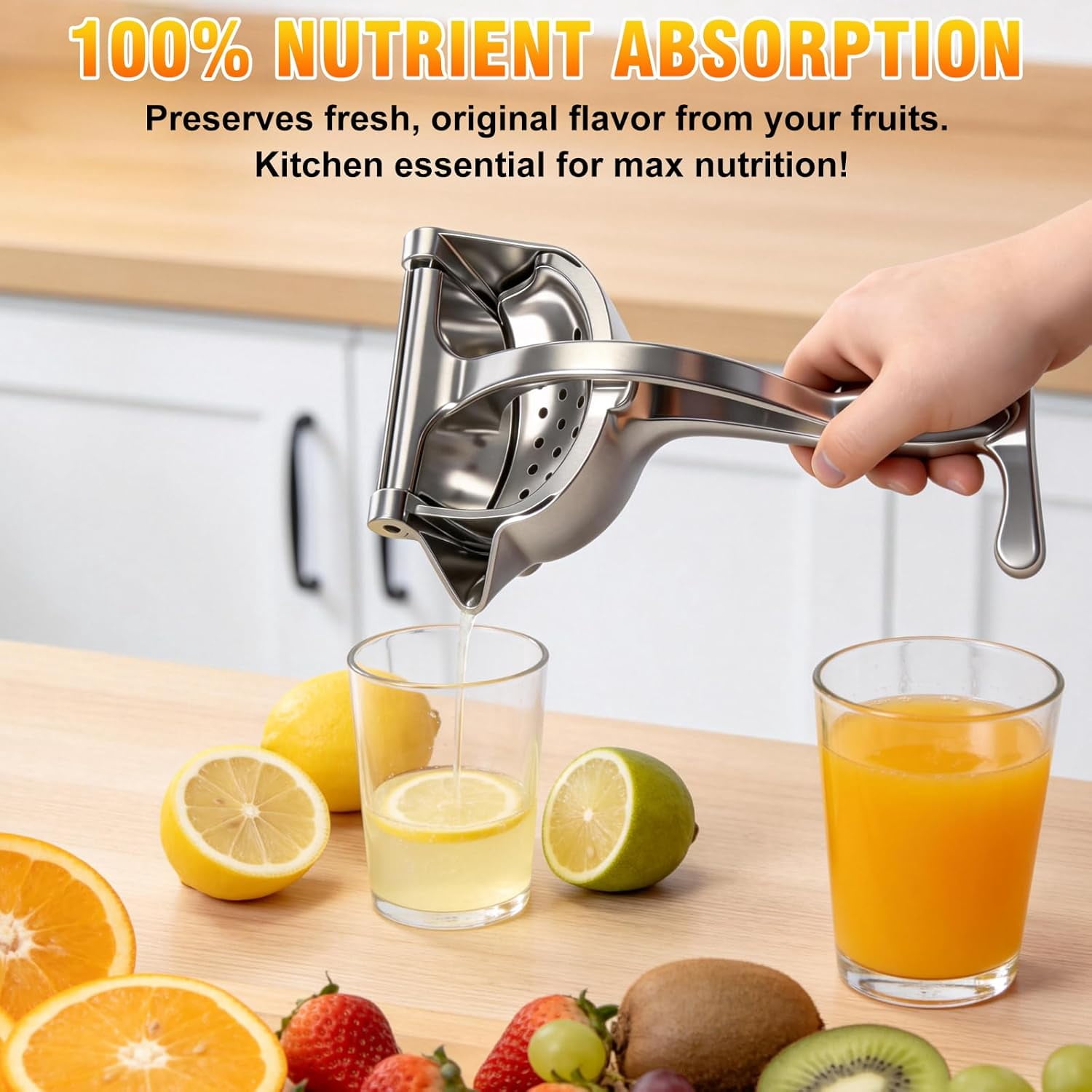 KANOHENO Hand Juicer Squeezer,Heavy Duty Manual Fruit Juicer Press with Large Capacity,Detachable Aluminum Alloy Juice Extractor