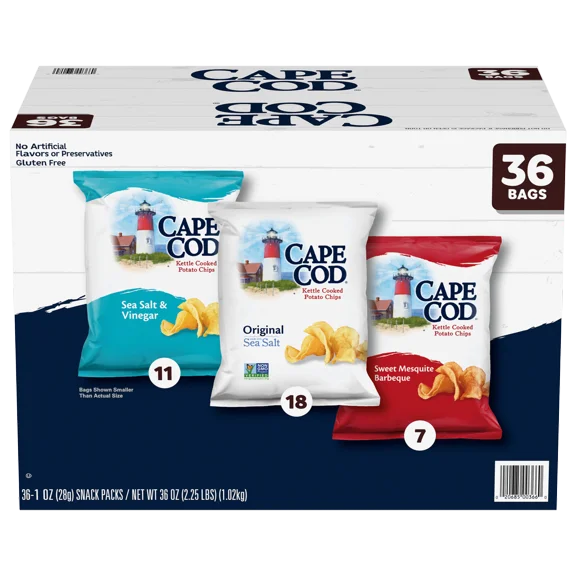 Cape Cod Kettle Cooked Potato Chips, Variety Pack, 1 oz, 36 ct