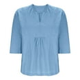 thumbnail image 6 of Viluyesy V-Neck T-Shirt for Womens 3/4 Sleeves Shirt Tops Fashionable Cotton Loose Blouse Light Blue Size L, 6 of 7