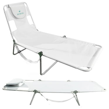 Ostrich Chaise Lounge, Facedown Beach Camping Pool Tanning Chair, White