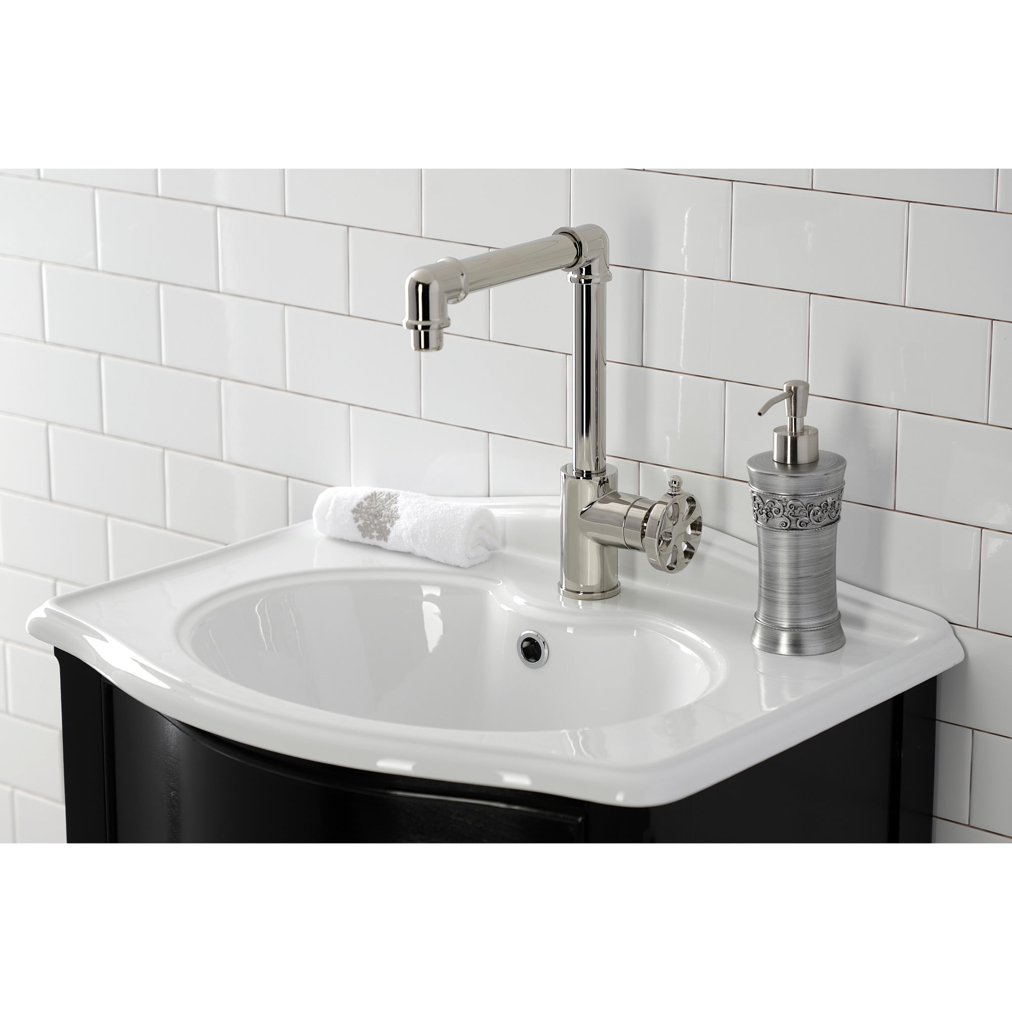 Kingston Brass KS144RXPN Belknap One-Handle Single-Hole Bathroom Faucet with Push Pop-Up Drain, Polished Nickel