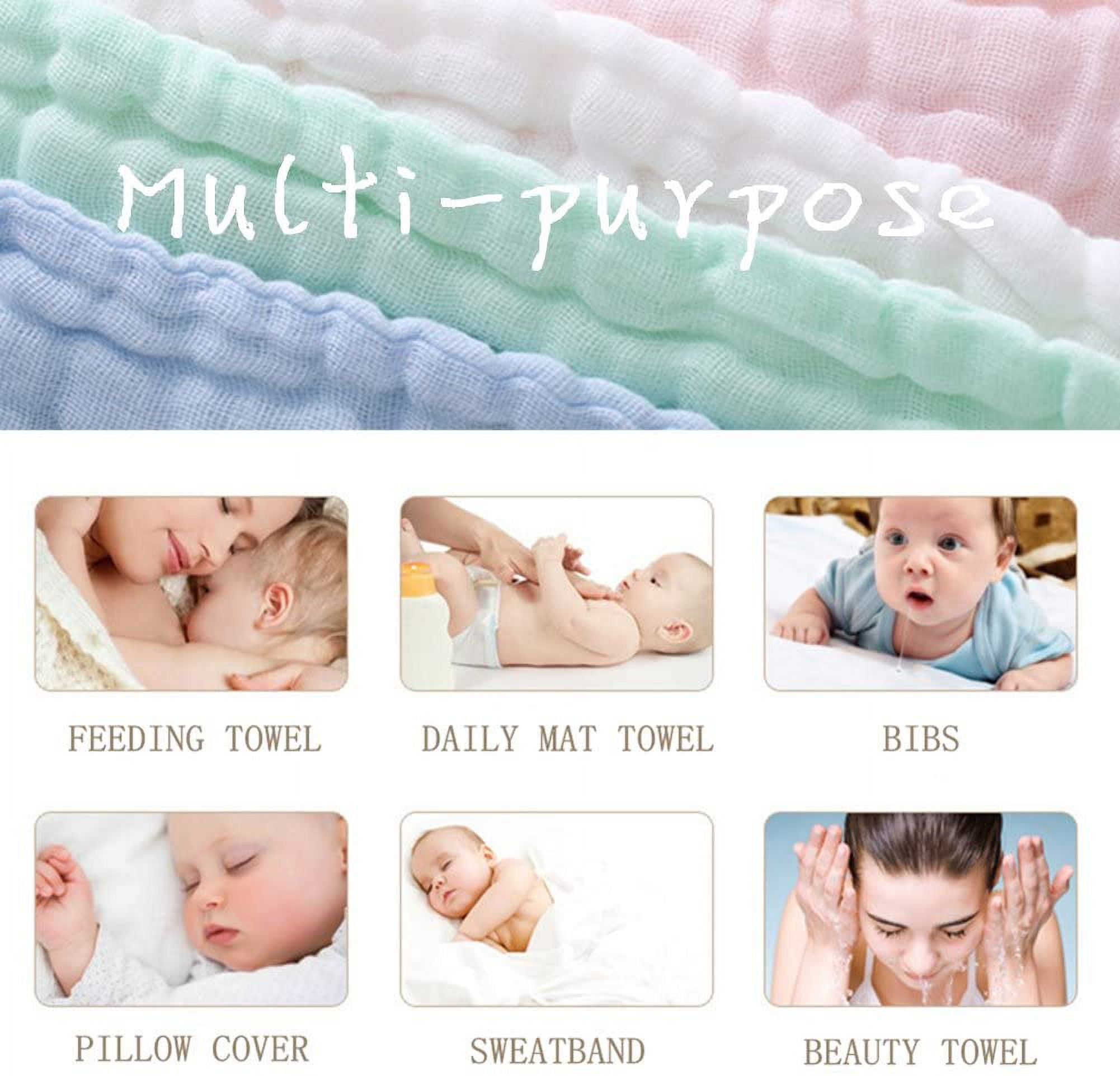 ARSAHA Pack of 10 Baby Muslin Washcloths Set (12”x12”), 6 Layers