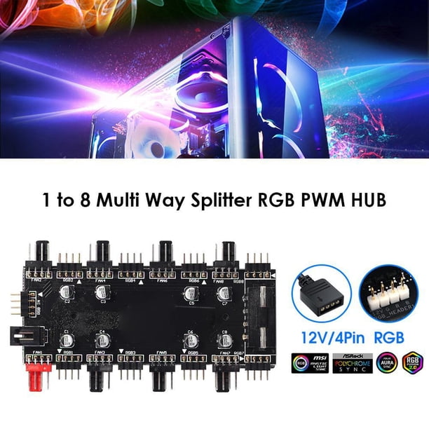 TB&W 1 To 8 Multi Way Splitter RGB PWM HUB 12V/4 Pin Adapter for Fan ...
