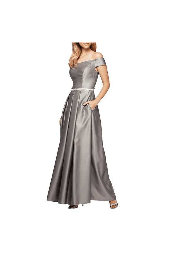 Women's Off The Shoulder Ballgown, Antique/Silver, 10