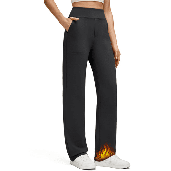 G4Free Women's Fleece Lined Straight Leg Pants Winter Thermal Work Trousers with Pockets