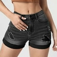 thumbnail image 2 of Hfolob Womens Jeans Women's Rhinestone Denim Shorts Mid Waist Ripped Hem Tessles Stretchy Jean Shorts With Pockets Classics, 2 of 8