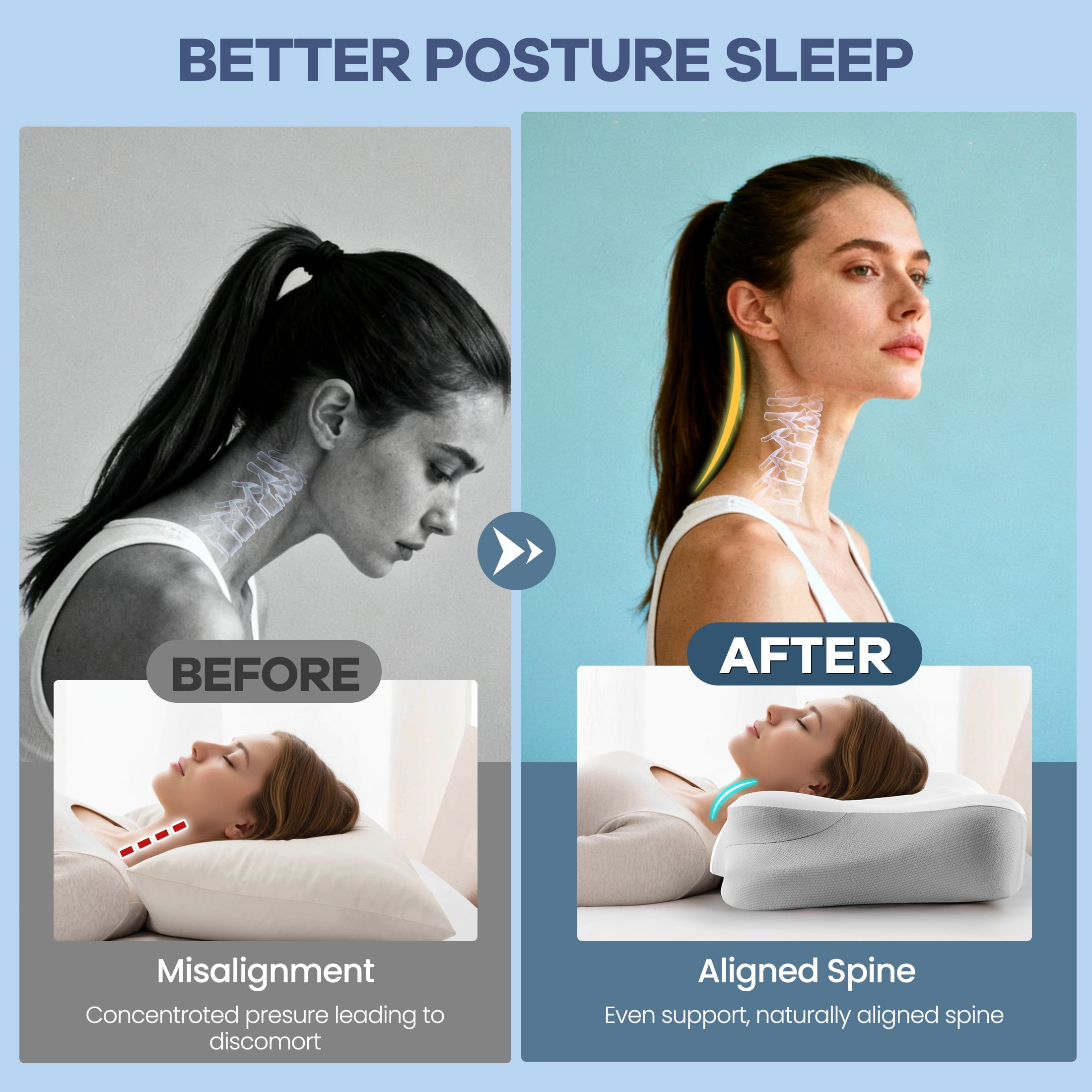 MOONORAH Contour Memory Foam Pillows for Sleeping Ergonomic, Cervical Pillow for Neck and Shoulder Pain Relief, Queen Bed Pillow for Side Back Stomach Sleepers