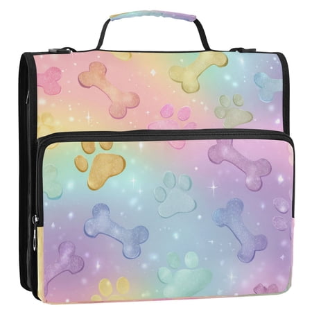 3 Ring Zipper Binder Stationery Organizer for Study Work Home Travel All-Purpose File Folder Storage Bag for Daily Document Organization Candy Glitter Puppy Party