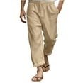 thumbnail image 2 of Yaoyar Men's Summer Faux Linen Drawstring Elastic Waist Straight Leg Pockets Breathable Lightweight Casual Trousers, 2 of 5