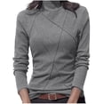 thumbnail image 2 of Lyrcatrment Womens Blouses High Neck Long Sleeve Fleece Undershirts Solid Color Casual Thermal Breathable Running Gym Workout Tops, 2 of 5