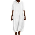 thumbnail image 2 of GaThRRgYP Modern Wrap Short Sleeve Dress,Women's Solid Color Lapel Doll Tie Pocket Loose Casual Cotton and Linen Dress White XL, 2 of 6