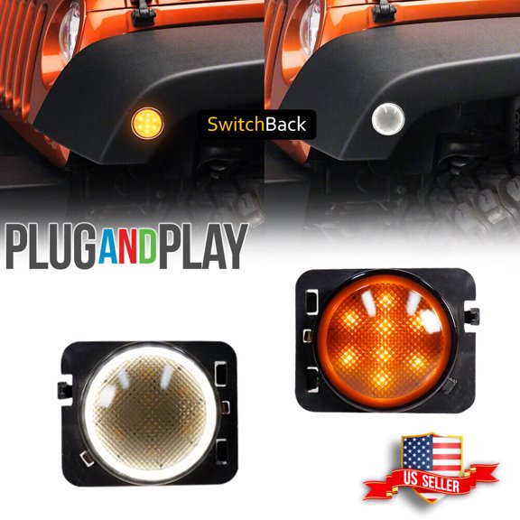 GTINTHEBOX Switchback Front Side Marker LED Lights Halo Ring DRL for 2007-2018 Jeep Wrangler JK