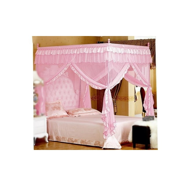 Cama con dosel Mengersi para niñas y niños pequeños con cama doble, color rosa
