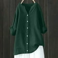 thumbnail image 2 of Dazajoo Womens Plus Size Button Down Linen Shirts Summer Solid Color Long Sleeve Tunic Blouse 2025 Casual V Neck Tops,Green,XXL, 2 of 8