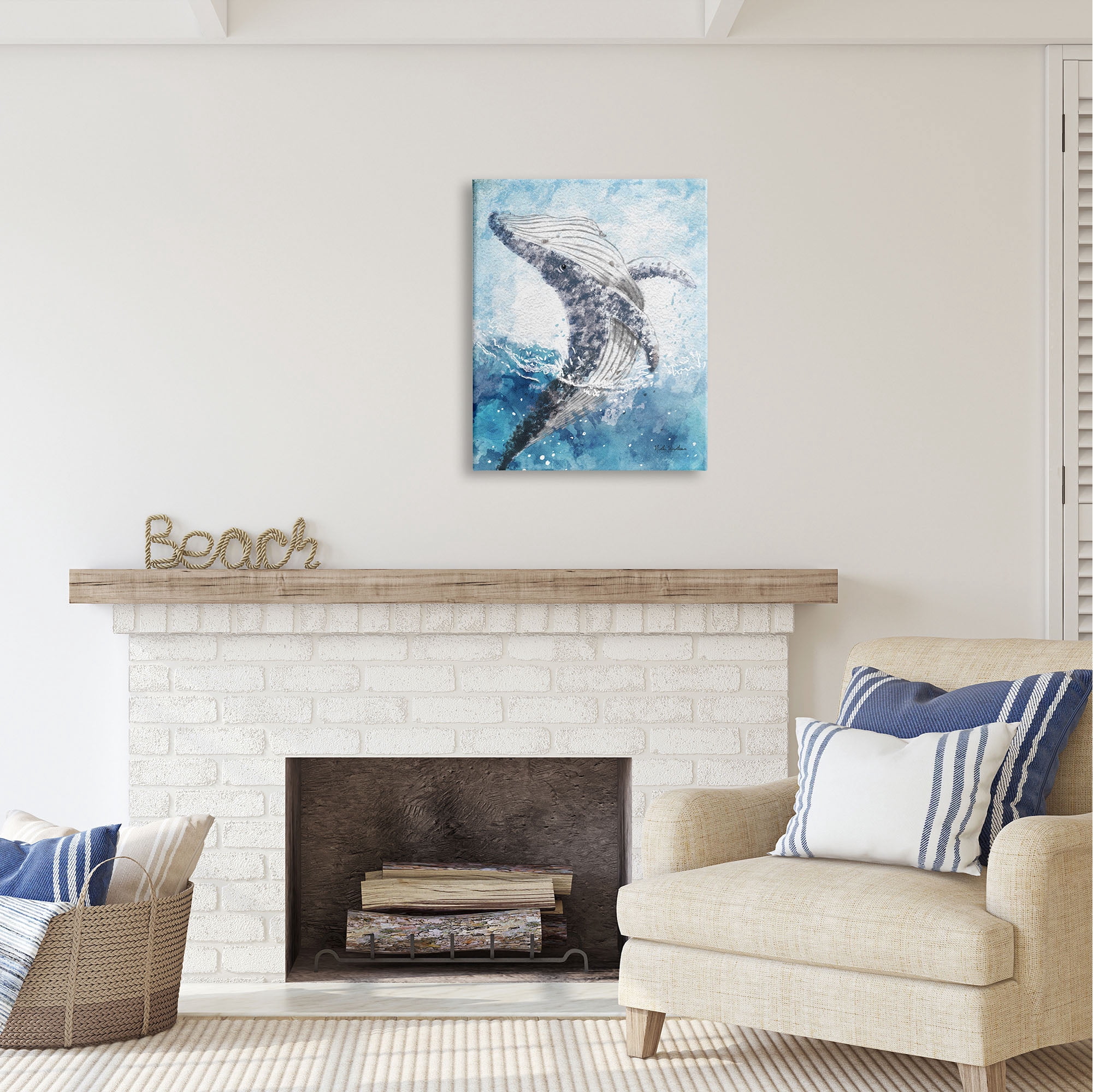 Stupell Industries Splashing Marine Whale Animals & Insects Painting Gallery Wrapped Canvas Print Wall Art, 24 x 30
