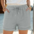 thumbnail image 2 of Women's High Waisted Gauze Cotton Shorts Linen-Like Breathable Drawstring Summer Beach Shorts with Pockets, 2 of 7