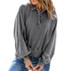 thumbnail image 1 of Sudadera con capucha de manga larga Diseño de solapa Mangas abullonadas Color puro Suelto Top de mujer de moda para viajes en casa Oficina Compras Gris M, 1 of 5