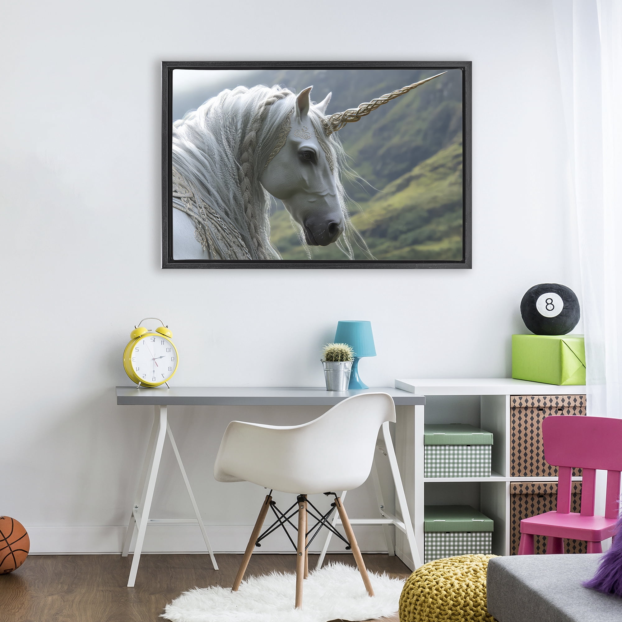Stupell Industries Celtic Unicorn Braided Mane Black Framed Floater Canvas Wall Art, design by The Wands Want