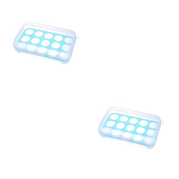 Cateissary Caja de almacenamiento de huevos de 15 rejillas con tapa Cajas de mantenimiento fresco Organizador Porta huevos de plástico Azul 2Conjunto