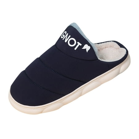 

nsendm Hard Sole Slippers for Men Men Home Slippers Winter Home Cotton Slippers Mens Slippers Size 11.5 Indoor Shoes Navy 8.5