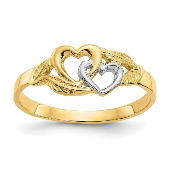 Auriga 10k Yellow Gold & White Rhodium Polished 2 Hearts Ring Size- 6 for Women