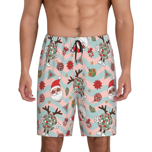 Fotbe Groovy Retro Santa Pantalones Cortos de Pijama para Hombre, Ropa de Dormir, Pantalones de Pijama Cortos para Hombre-4X-Large