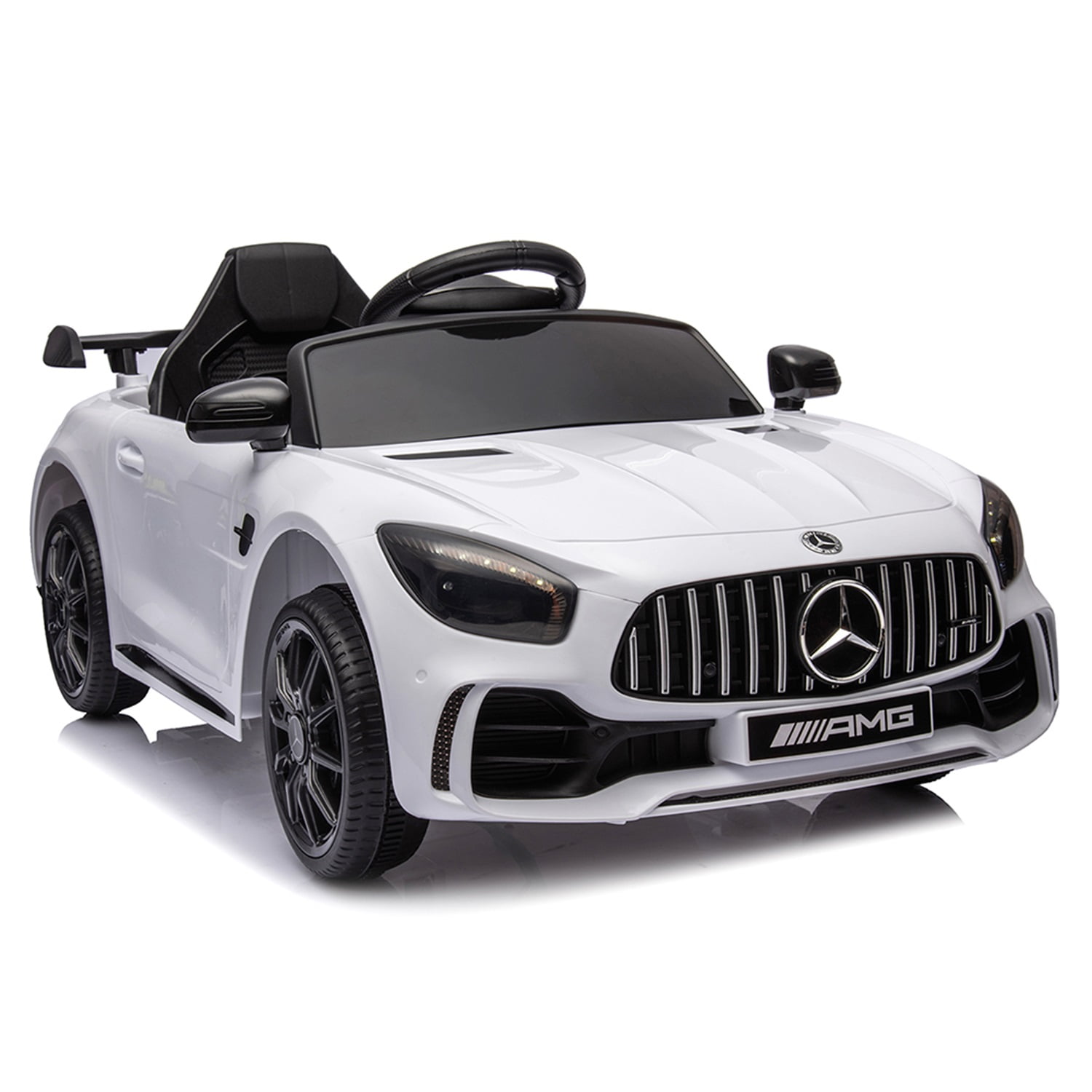 CIPACHO Dual Drive 12V Powered Ride Ons Sports Car with 2.4G Remote Control Licensed Mercedes-Benz AMG GTR for Kids, White