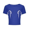 thumbnail image 5 of Dgankt Summer Tops Women's New Solid Color Bow Short Sleeve Round Neck Casual Top T-shirt, 5 of 7