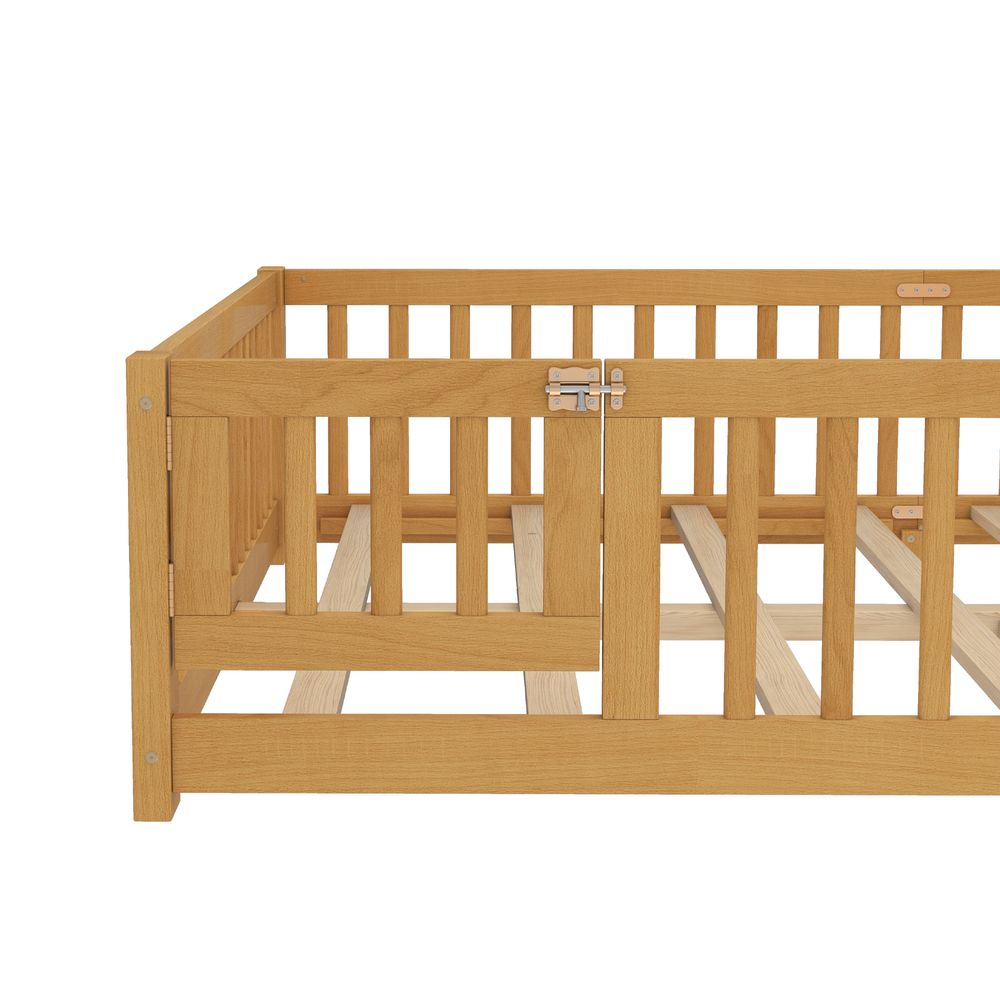 Jopath Queen Size Floor Bed Frame,Montessori Bed with Guardrails and Door,with Slatted Base,for Kids,Boys,Girls,Natural