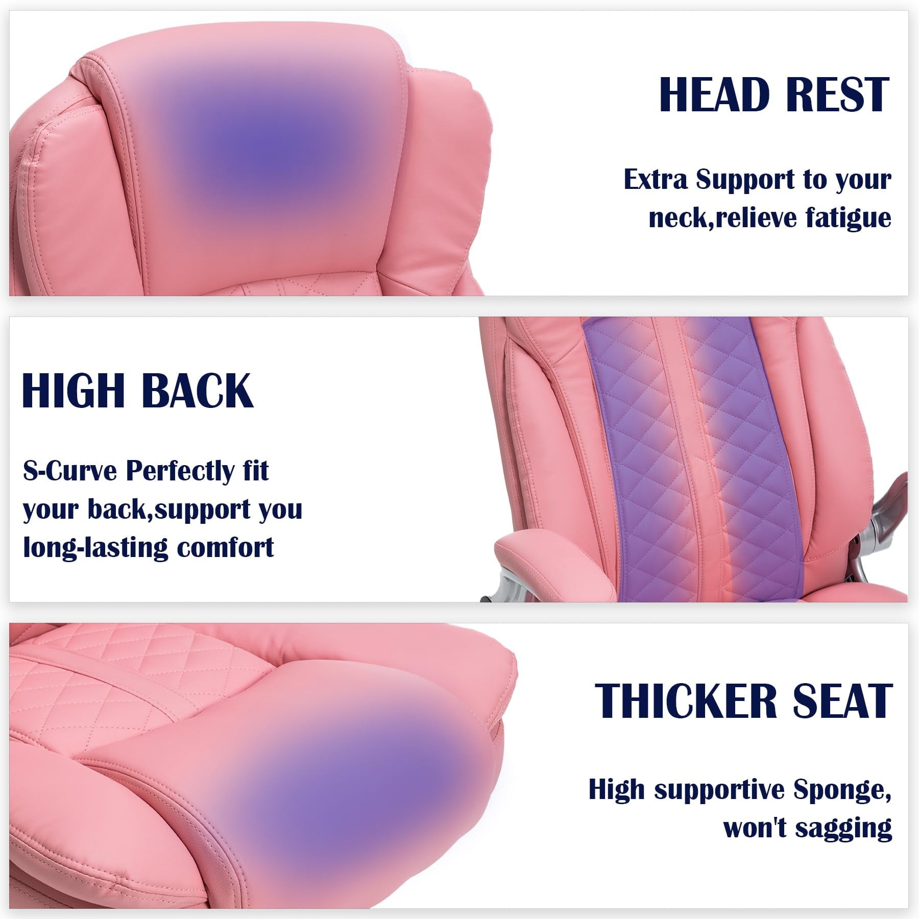 HESL Office Chair with Flip-Up Arms, Big and tall Office Chair with Rocking Mode, Desk Chair, Pink