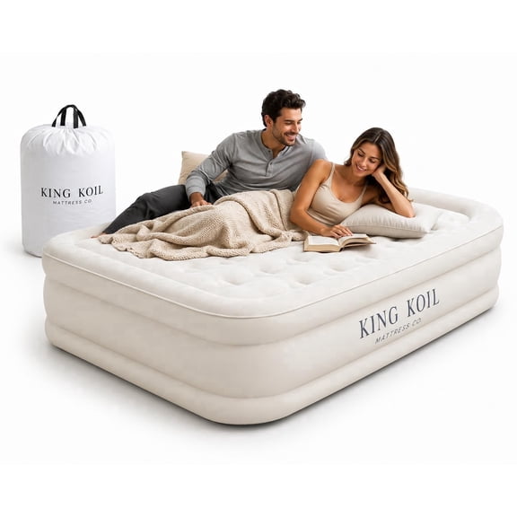 King Koil 13" Queen Air Mattress with Built-in High-Speed Pump - CNN Underscored Top Pick, Sleeps Like a Real Bed, Inflates in 2 Minutes, 600 lb Capacity for Guests, Camping, Home, 1-Year Warranty