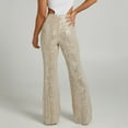 thumbnail image 6 of UJNDER Women's Sequined Flared Pants High Waisted Wide Leg Trousers for Party and Evening Wear Beige M, 6 of 8
