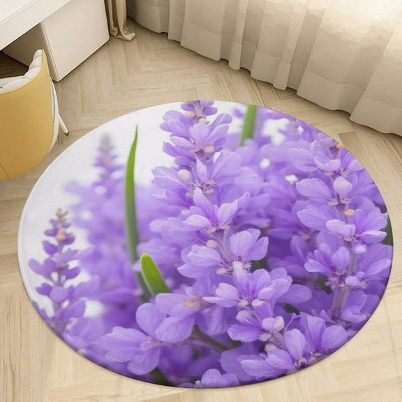 Lavender Flower Bouquet Round Area Rugs for Bedroom Living Room, 3FT Soft Indoor Circle Carpets, Carpet Home Decor Floor Mat