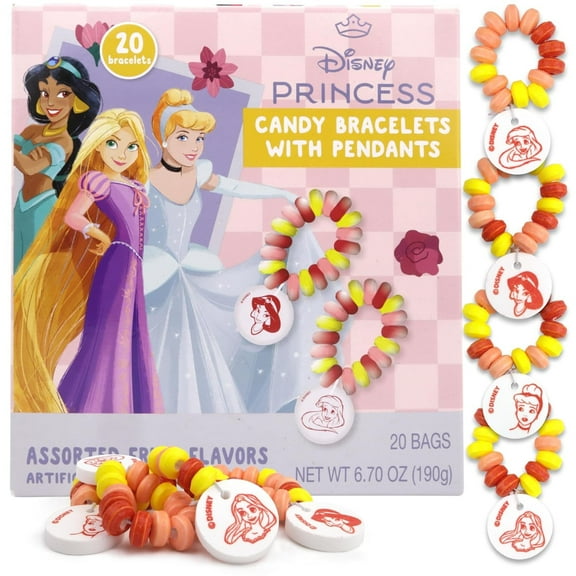 Disney Princess Candy Bracelets, Birthday Party Favors, 20 Count, 6.70 Ounce Box