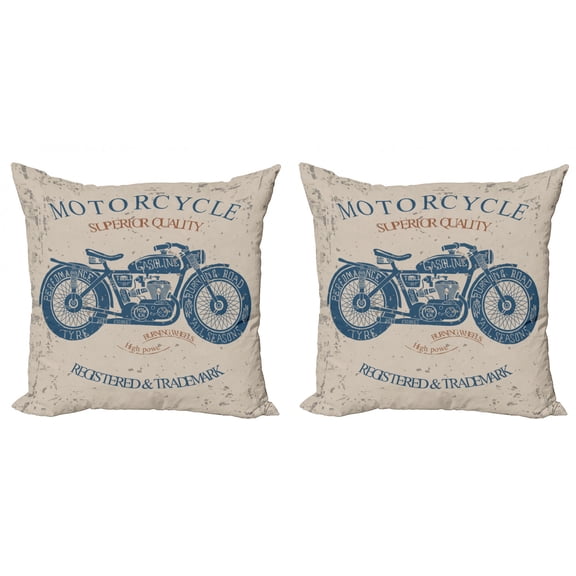 Ambesonne Vintage Throw Pillow Cover 2 Pack, Retro Chopper Rider, 20", Slate Blue Tan